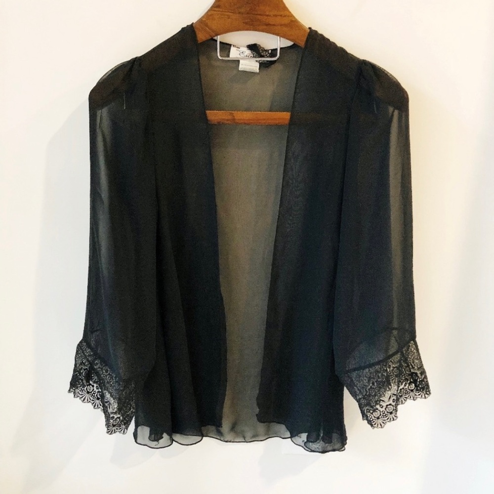Black Vintage Sheer Mesh Lace Sleep Jacket Robe!